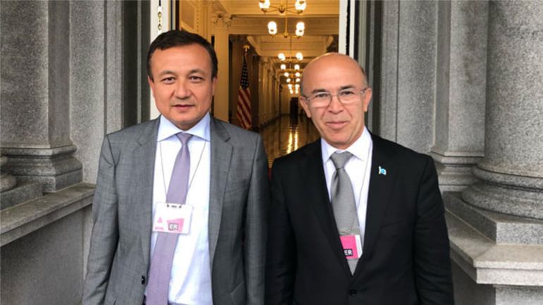 Dolkun Isa (L), the president of the Munich-based World Uyghur Congress (WUC) and Omer Kanat, chairman of the WUC Executive Committee, at the White House in Washington, Sept. 10, 2018. WUC.